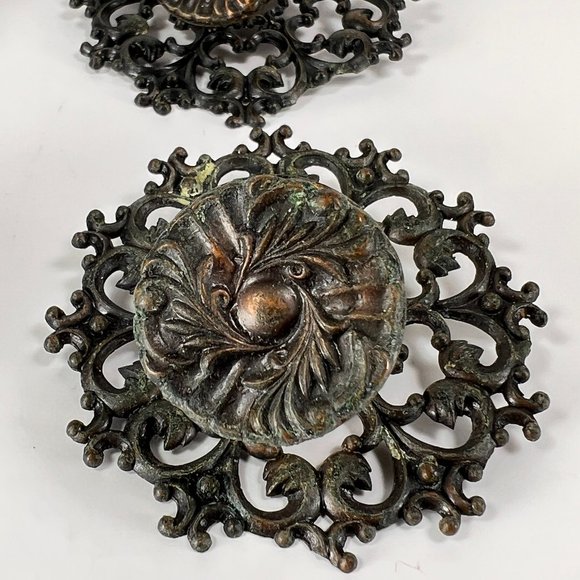 Vtg Allison Drawer Pull Knob Backplate Escutcheon Ornate Japan Lot of 4 - Picture 7 of 16